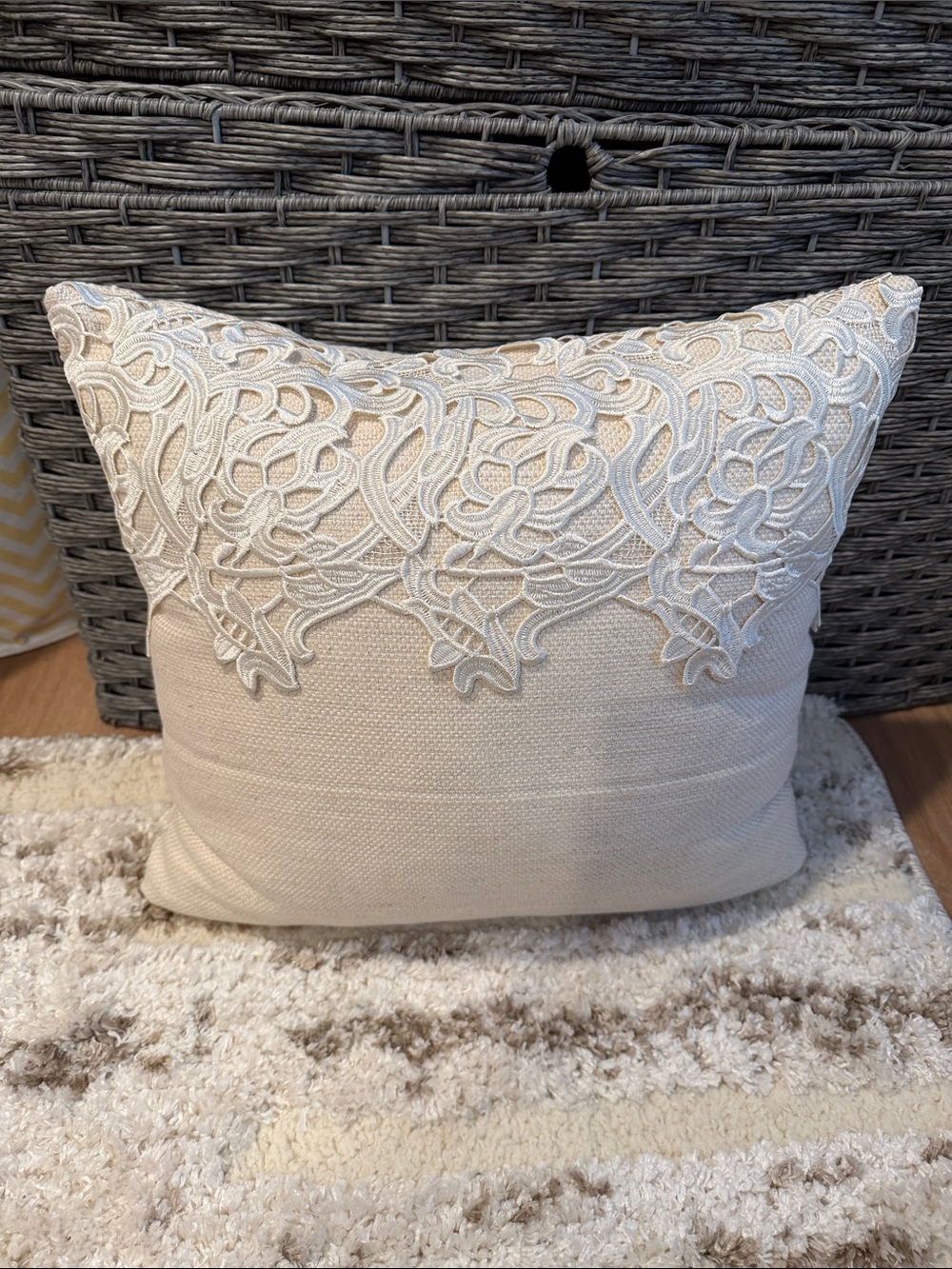 Cream Lace Accent Throw Pillow - Neutral Decorative Cushion